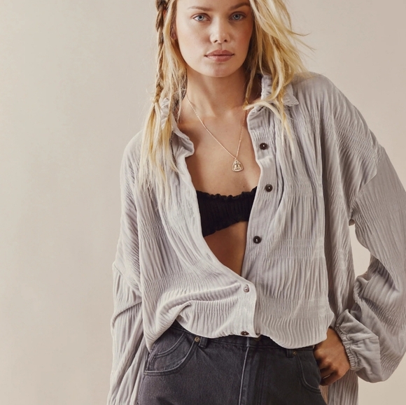 Free People My Best Top Gray Velvet Medium - Picture 2 of 10